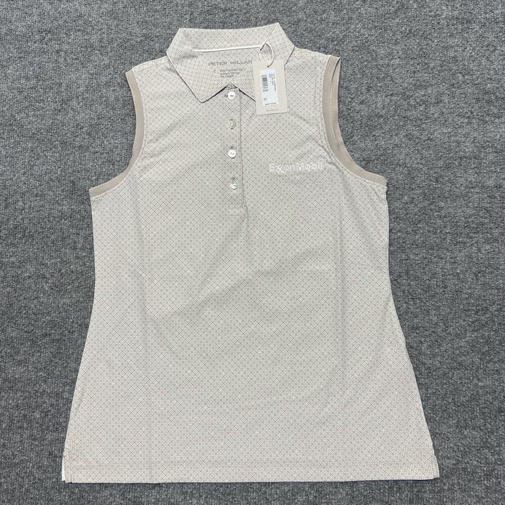 Peter Millar Polo Shirt Womens Small Beige Sleeveless Geometric Golf ExxonMobil - Picture 4 of 9